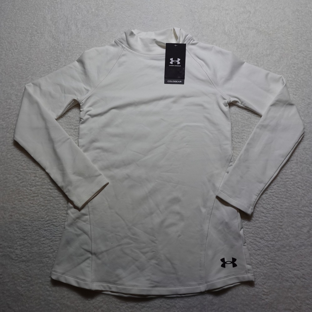 Under Armour ColdGear LS Mock Girls Youth Large White Fitted Base Layer 1366062